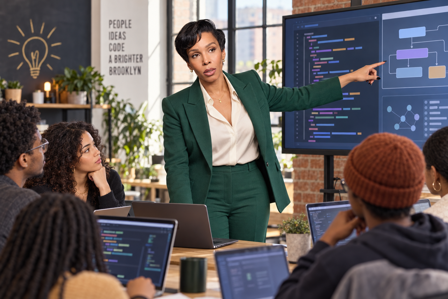 An instructor teaching coding and technology